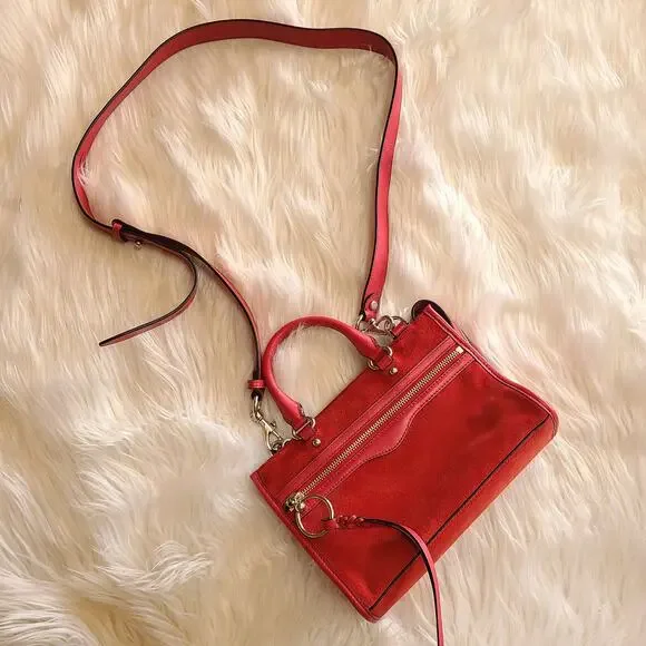 Rebecca Minkoff Purse Micro Bedford Zip Satchel Scarlet Red Crossbody Bag Tote - Picture 3 of 8